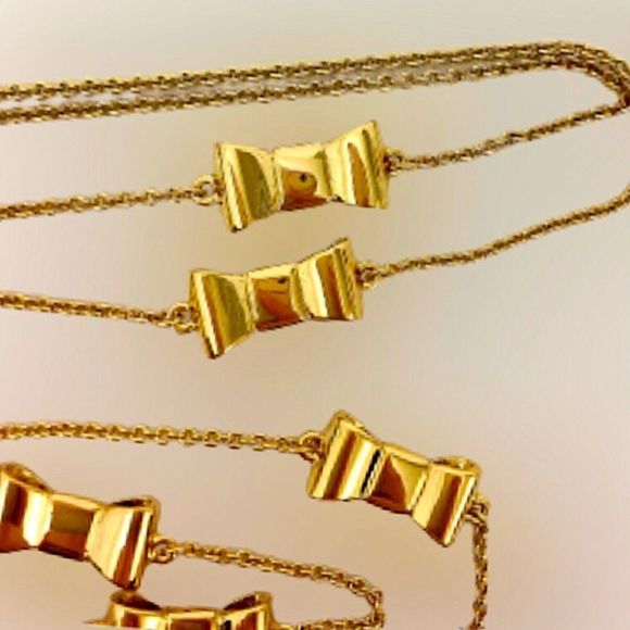 KATE SPADE Gold Tone Gold Enamel Bow Long Necklace - Picture 2 of 14
